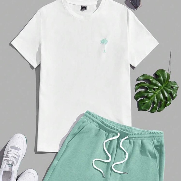 Manfinity Other - Manfinity Knitted Crew Neck Short Sleeve T-Shirt And Drawstring Shorts Set